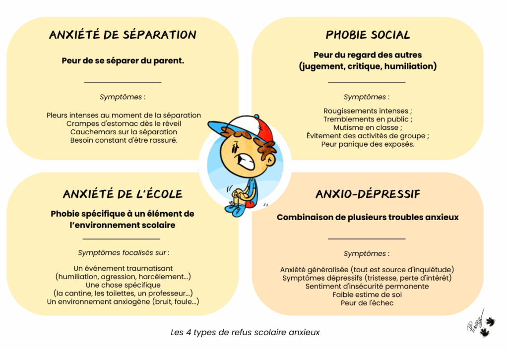 4 types phobie scolaire et refus scolaire anxieux anxiété de la séparation phobie sociale