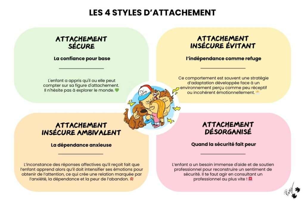 4 styles d'attachement Theorie de l'attachement peur de la séparation peur abandon enfant parent